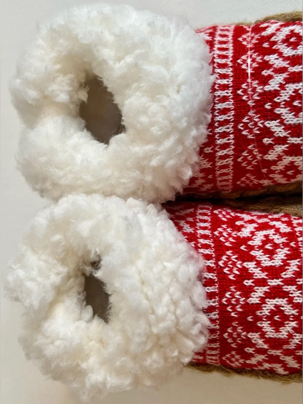 BearPaw Red Fair Isle Sherpa-Trim Baby Slippers